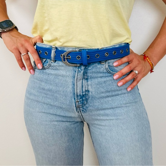 New Free people Avril  woven belt cobalt blue S/M - Picture 2 of 6